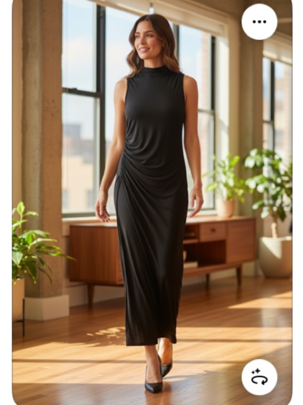 LAVENDER BROWN Elegant Black Draped Neck Side Ruching Evening Gown.  A1